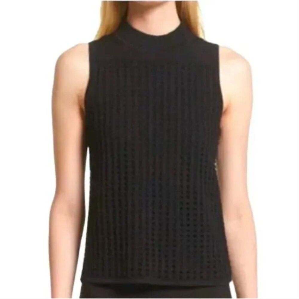 Rag & Bone Black Ingrid Eyelet Mock Neck Sleeveless Ribbed Top Shirt Size Medium